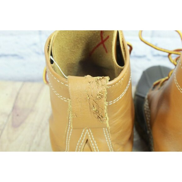 LL Bean 8" Unlined Round Toe Ankle Brown Leather Duck Boots Lace Up Size 9 M - Picture 10 of 12